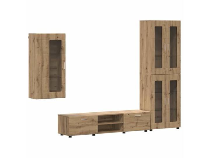 RJPLMFV TV-Bank, 3-teilig, Holzverbundwerkstoff, Eiche Artisan Robustes Ingenieurholz, elegante matte Oberfläche, geräumige Aufbewahrung, einfache Wartung, minimalistischer moderner Stil