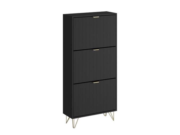 Vicco Schuhschrank Helge Schwarz 60 x 128.5 cm 3 Fächer, Holzwerkstoff, Rechteckig, 60x128.5x23.5 cm, Garderobe, Schuhaufbewahrung, Schuhkipper