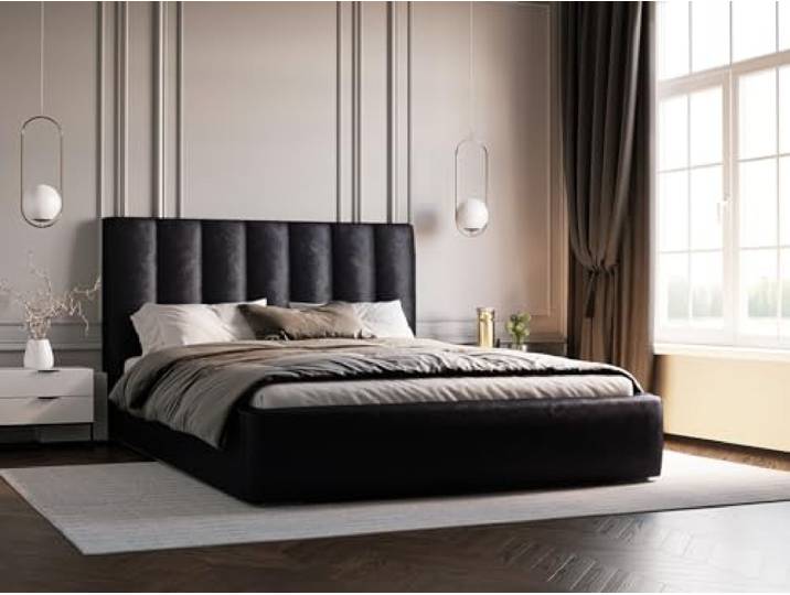 Emporius Polsterbett 200x200 Velor - Design Doppelbett, Schlafzimmer, Bett mit Lattenrost, Samtstoff, Bettkasten, Doppelbett 200x200 (Schwarz - Ikoo 22)