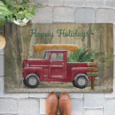 Laural Home Christmas Themed Chenille Outdoor Rug