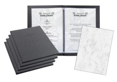 Sigel Sparset, 5 Speisekartenmappen mit 10 Transparenthüllen, 100 Motivpapieren "Grauer Marmor", anthrazit