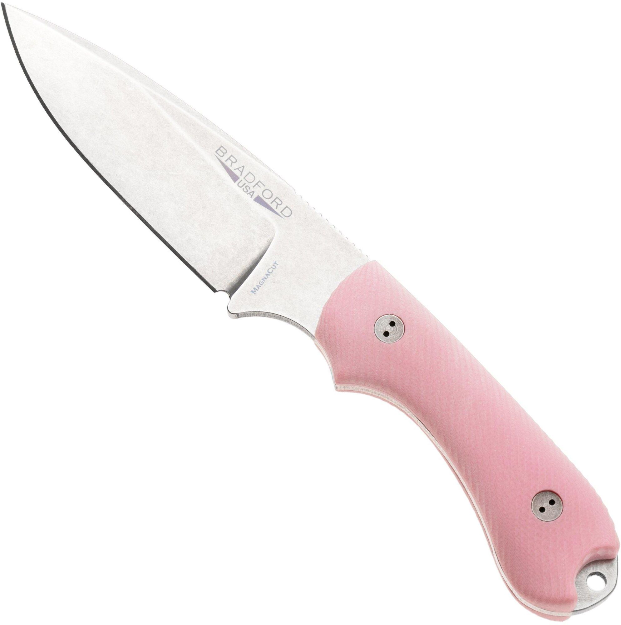 Bradford Knives Guardian 3.2 FE-116-MC MagnaCut False Edge Stonewashed, Pink G10, coltello fisso