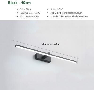 Modern Harvest Tools & Trends Bathroom Waterproof White Black LED Flat Lamp, Led Mirror Lights Wall Lamps, Modern Indoor Wall Lamp Makeup black natural White