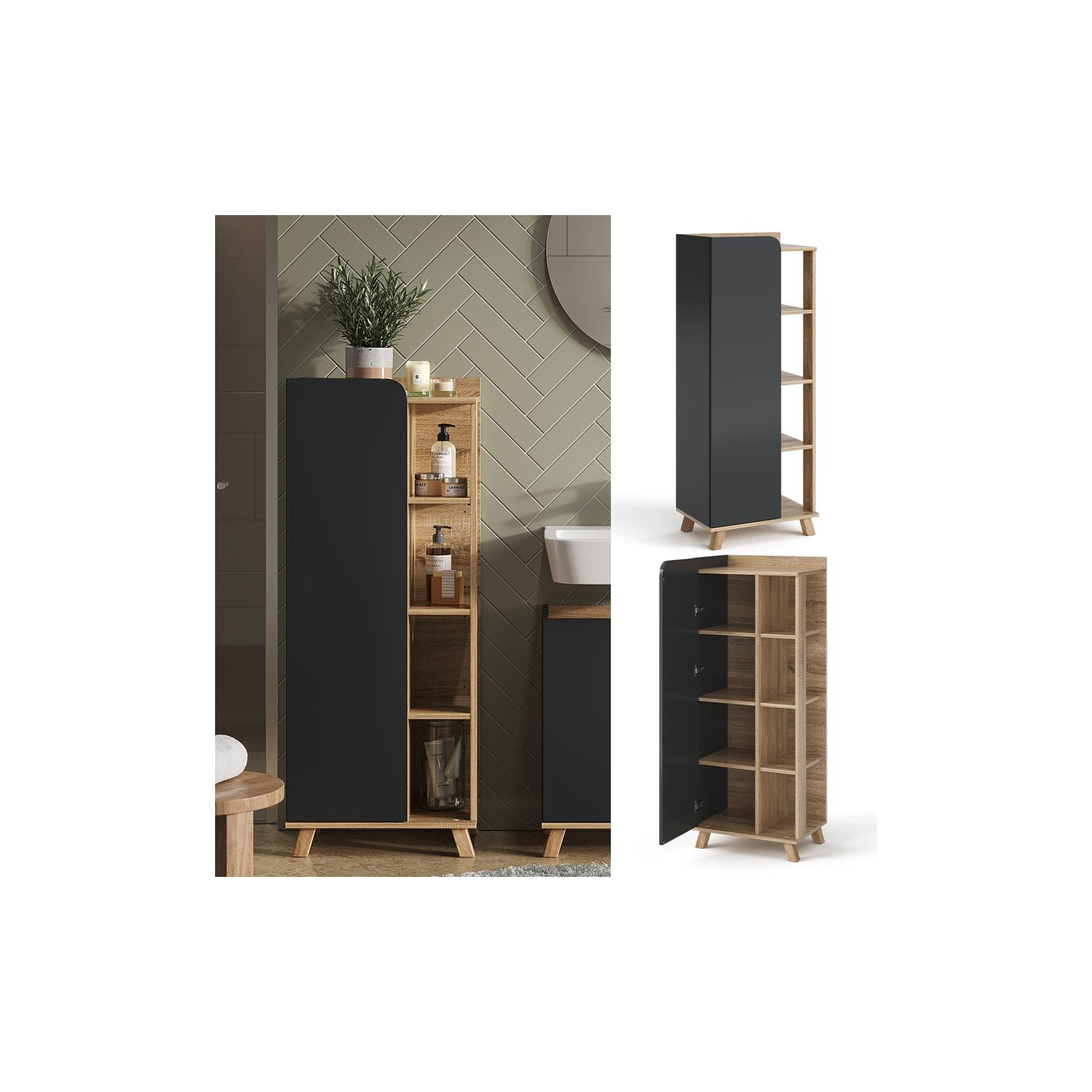 Vicco Midischrank Karen Sonoma Anthrazit 50 x 128 cm Tür offene Fächer