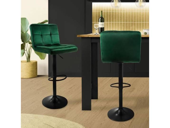 2 x tabourets de bar Réglable en hauteur Chaise de bar Tabouret velours