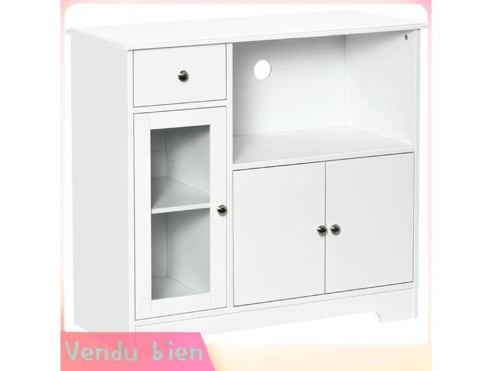 LIA Meuble micro-ondes buffet verre trempé blanc 90x40x82cm