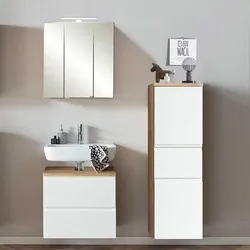 Möbel für kleines Badezimmer in Wildeichefarben Weiß (dreiteilig)