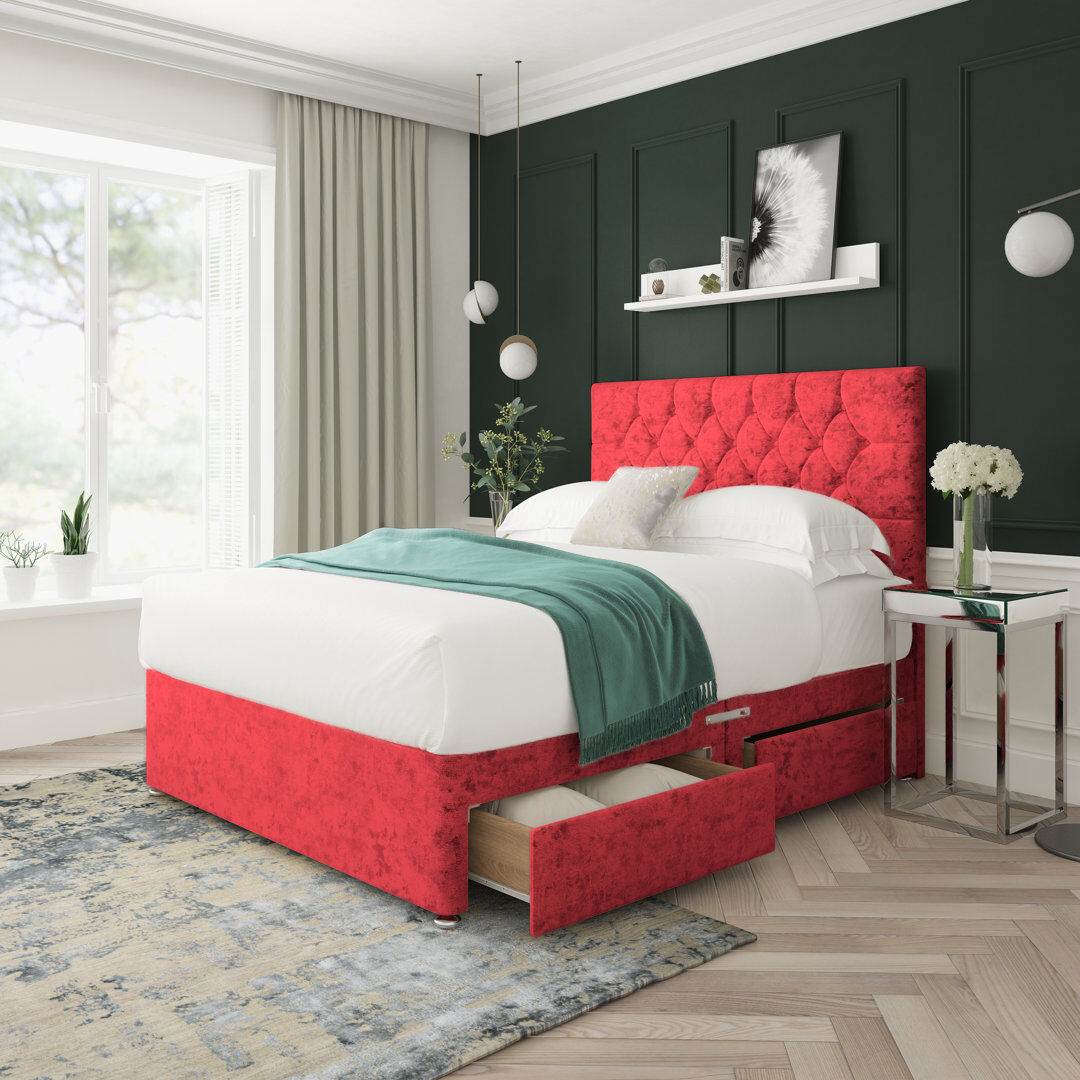 JC Beds Ltd. Upholstered 4 Drawers Divan Bed Red Double (4'6)