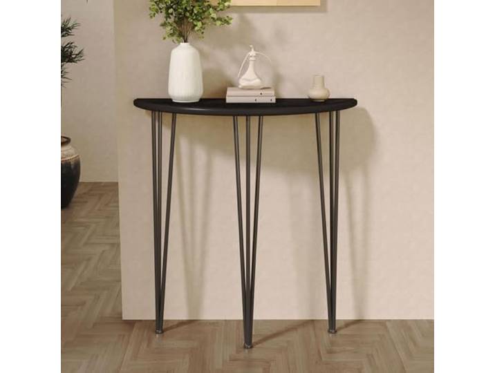 Konsolentisch Schmal Flur, Halbmund Eingangstisch aus Holz und Metall Platzsparender Beistelltisch für Flur,Wohnzimmer,kleine Räume,Robuster Sofatisch für Dekoration(Black,39.4*35.4in/L100*90cm)