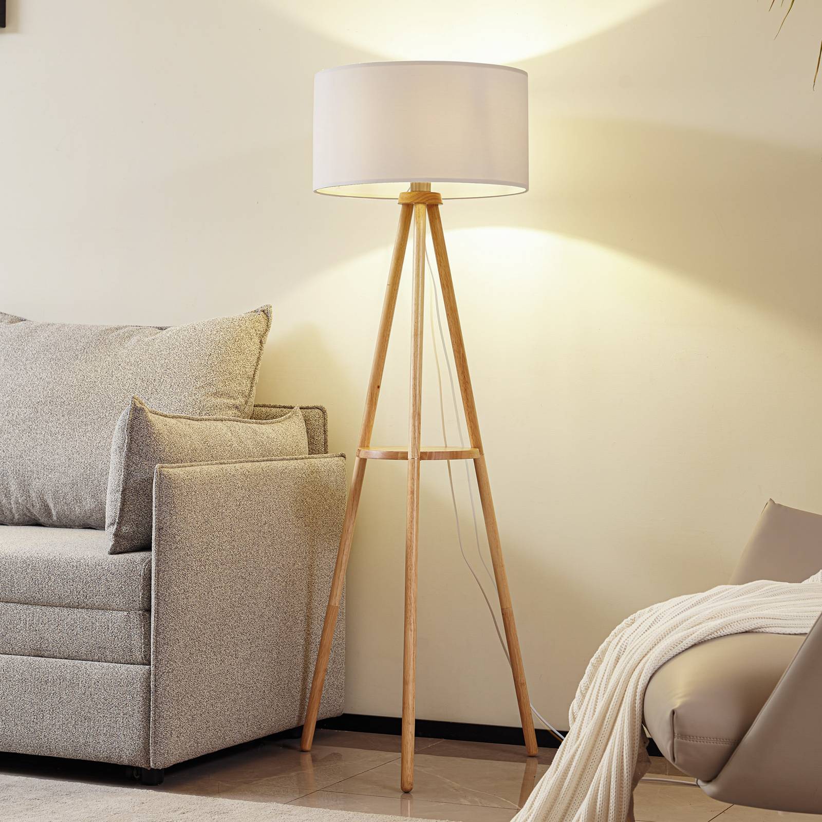 Floor Lamp Adamio Lindby, Light wood, Living / Dining Room, Wood, Country House / Rustic, Floor Lamp
