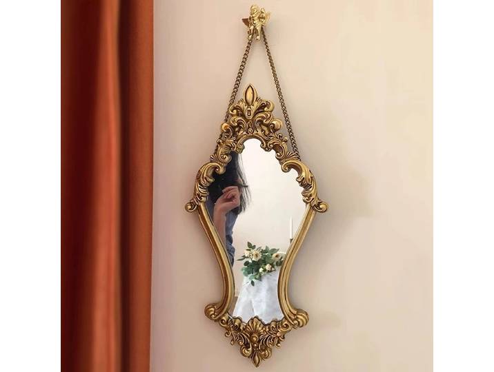 Miroir de beauté sculpté Vintage, miroir mural de luxe léger antique de style européen, miroir de maquillage