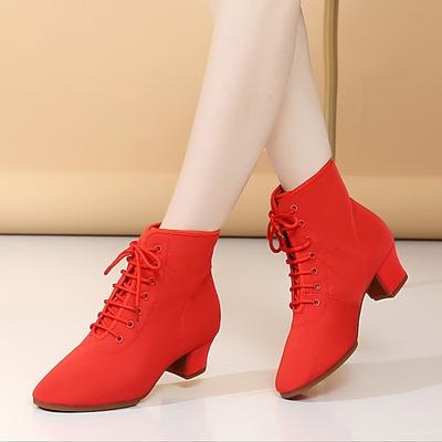 Damen Schuhe für modern Dance Übe das Trainieren von Tanzschuhen Leistung Ausbildung Absätze Kubanischer Absatz Runde Zehe Schnürsenkel Erwachsene Schwarz Rot