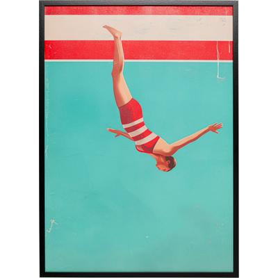 Bild mit Rahmen KARE DESIGN "Gerahmtes Bild Jumping Girl 103x73cm", blau (farbe bild(er): weiß, rot, grün), B:72,8cm H:102,8cm T:3,2cm, Papier, Polyresin, Bilder, verschiedene Motive