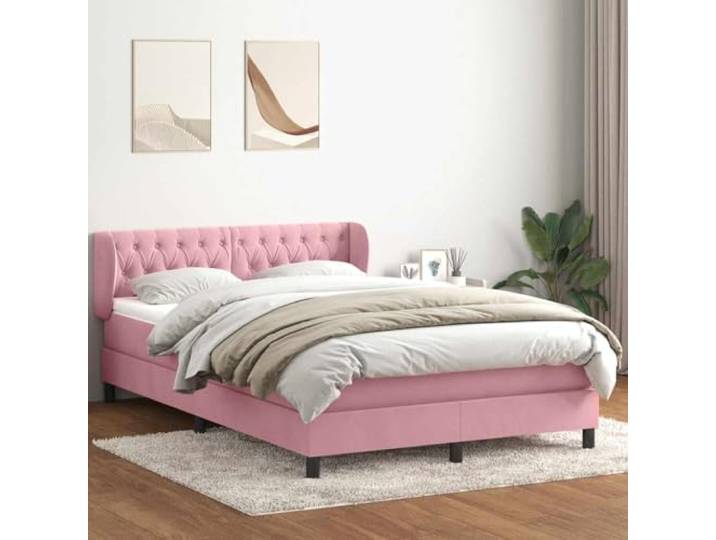 RJPLMFV Komplettes Bett, Velours, Rosa, 140 x 210 cm, Matratze mit Taschenfedern