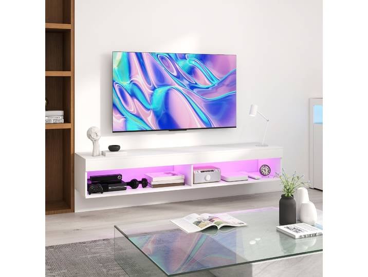 HOMCOM Meuble TV Mural LED Blanc pour Téléviseurs jusqu'à 75