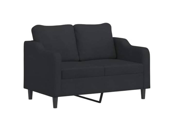 KTHLBRH Sofa-Set, 3-teilig, Schwarz mit Kissen, Stoff 2 + 3-Sitzer-Sofa, Fußstütze, Gestell aus Metall, Schaumstoff, 5 Kissen inklusive