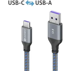 Sonero USB-C auf USB-A Ladekabel - USB 2.0, Super-Fast Charge 5V/5A - grau/blau - 2,00m