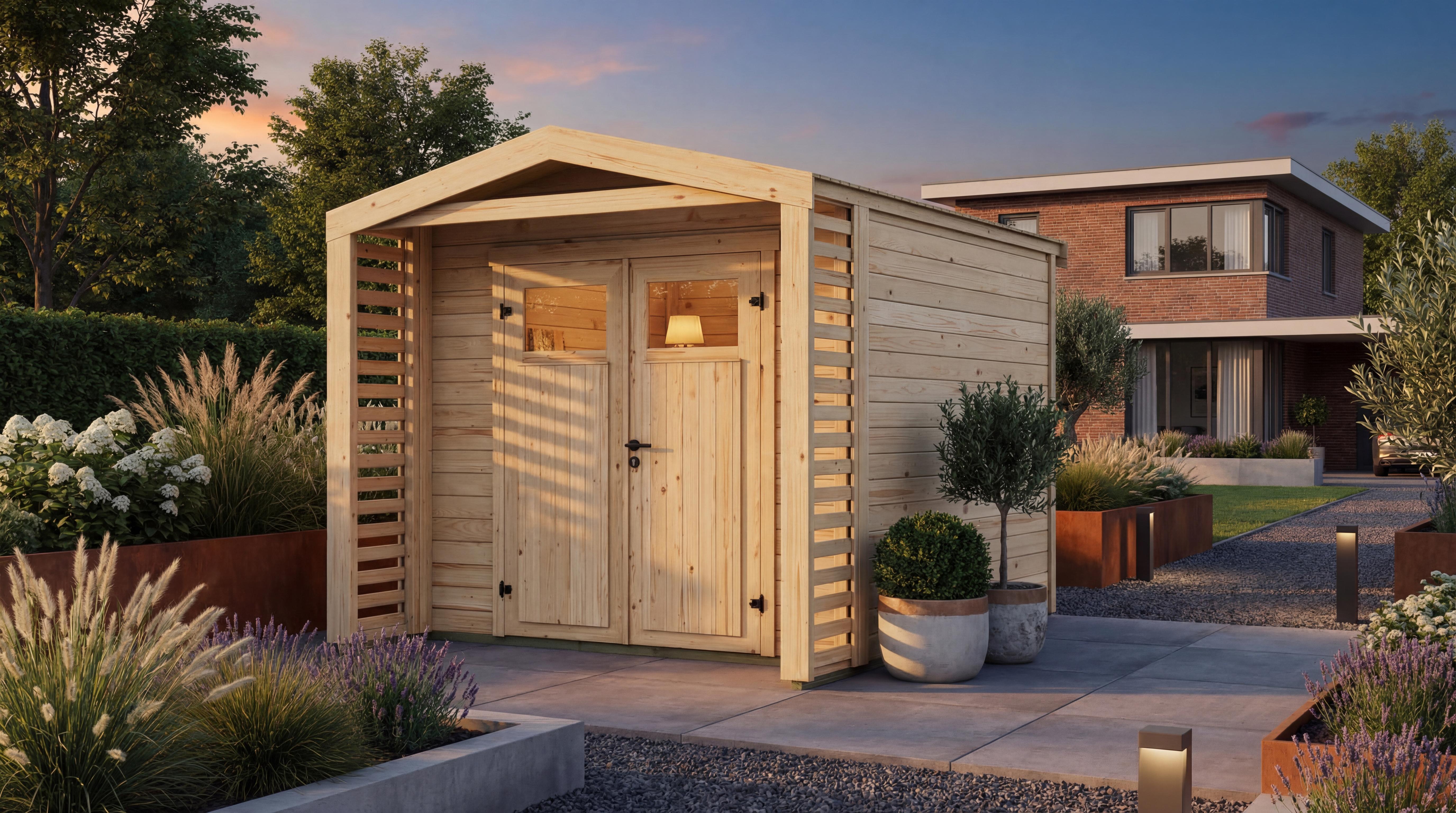 Gartenhaus Killarney, 235x235cm, Naturbelassen, 19mm, Rhombusvordach
