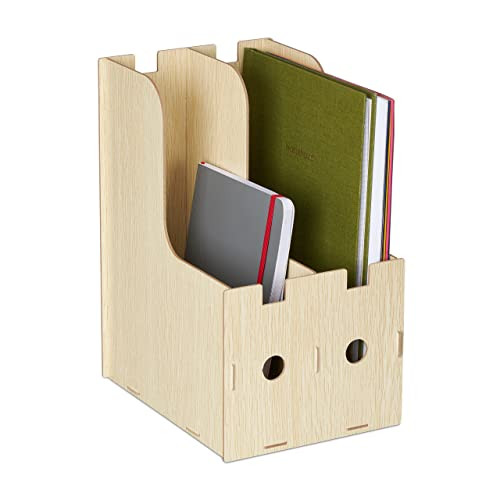 Relaxdays Tijdschriftencassette met 2 vakken A4, beige houtlook