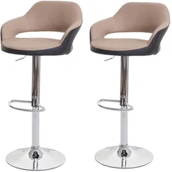 2er-Set Barhocker MCW-F16, Barstuhl Tresenhocker Drehhocker, mit Lehne Kunstleder ~ taupe-schwarz