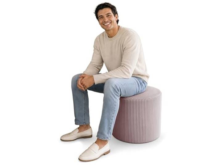 DreamRoots Cord Hocker Pouf, Rund Ø50x50 cm, Rosa hell Fußhocker, Sitzhocker, vielseitig als Sitzgelegenheit, Beistelltisch & Bodenkissen, Sitzpouf