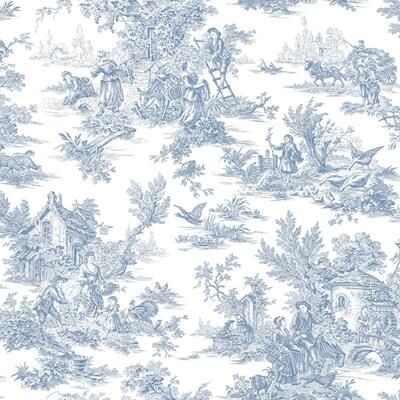 York Wallcoverings Campagne Toile Blue & White Wallpaper