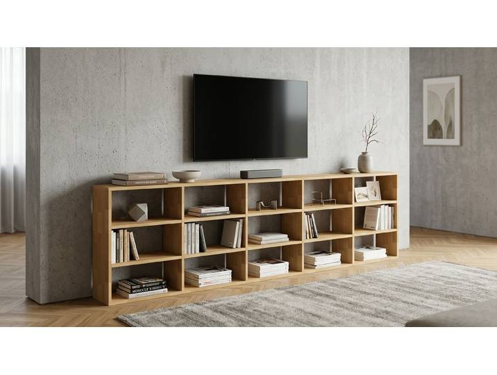 Niedriges Bücherregal - Kommode mit vielen Optionen Buche Natur geölt