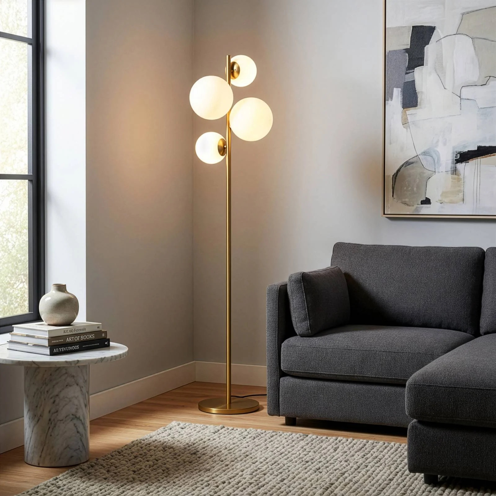 Opviq Vloerlamp Fazli, goud/messing, metaal en glas, modern