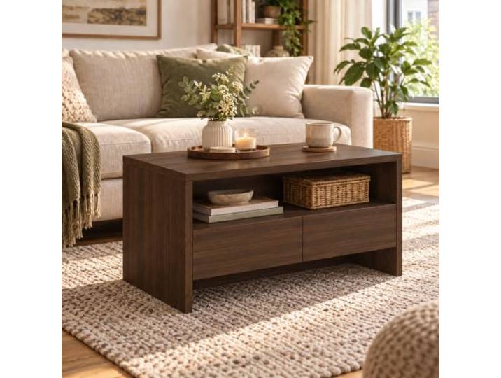 Cedario Couchtisch Holz mit Stauraum, 2 Schubladen & offenem Fach Wohnzimmertisch mit 2 Schubladen und offenem Fach, in 5 Größen und mehreren Farben für flexiblen Stauraum modernes Wohnen