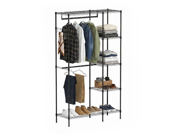Garderobe Kleiderständer 114 x 195 cm mit 2 Stangen schwarz