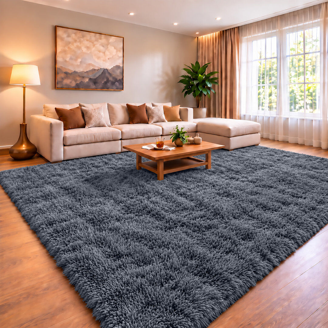 Yorkshire Bedding Soft Fluffy Living Room Large Area Rug GREY 140x200