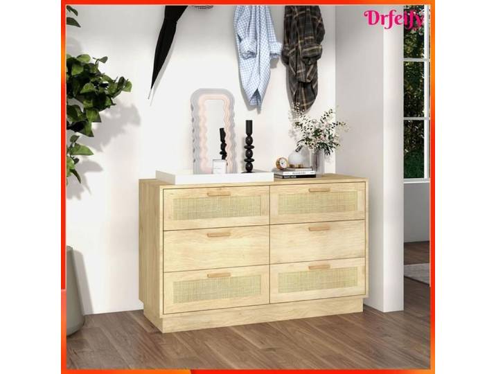 Commode - AKOZON - 11186 - 6 tiroirs - Chêne aspect bois - Design bohème
