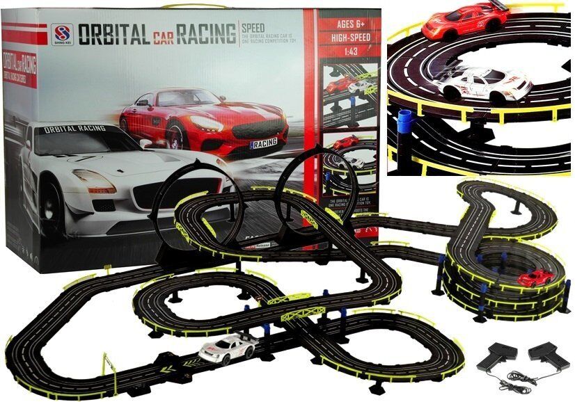 LEANTOYS Pista de Corrida Speedway 2 Carros c/ Controladores Slot Cars 1:43