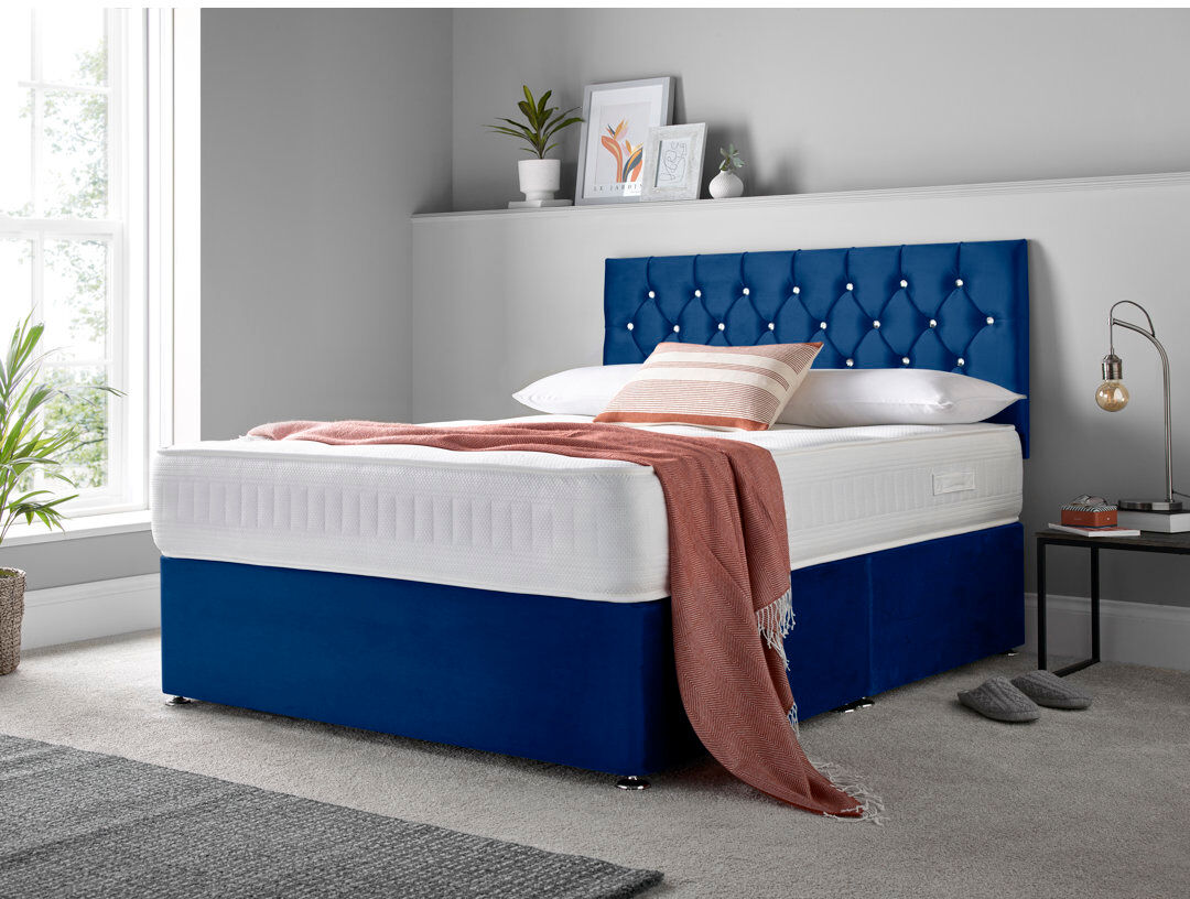 Rosdorf Park Maebel Upholstered Bed with Mattress Blue Double (4'6)