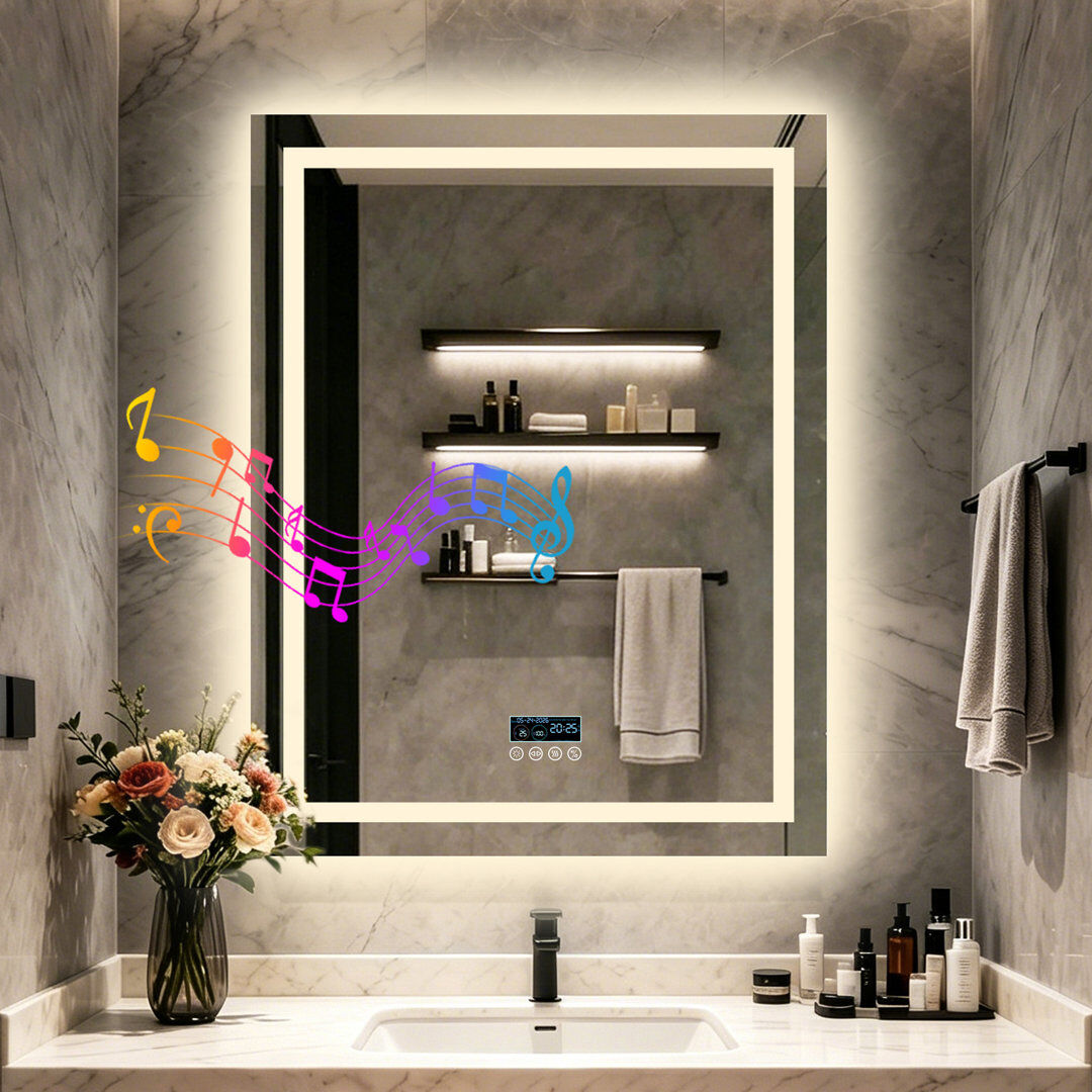 Metro Rectangle Bluetooth Led Mirror Silver 90 cm H x 70 cm W