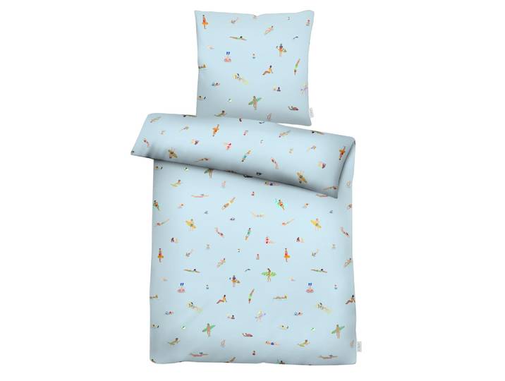 Bettwäsche APELT Beach , blau, B/L: 135cm x 200cm, 1 Stk., 1 Stk., Satin (Bio-Baumwolle), B/L: 80cm x 80cm, Satin (Bio-Baumwolle), Obermaterial: 100% Baumwolle, Bettwäsche, Bettwäsche, Strandmotiv