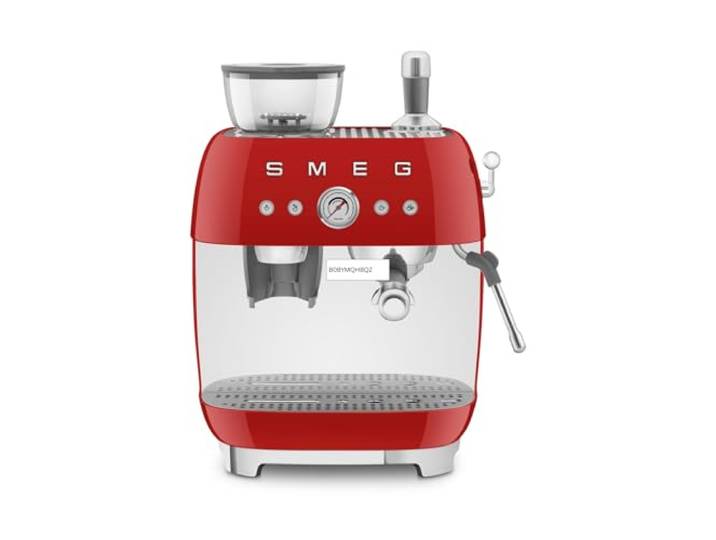 Smeg, EGF03RDEU, manuelle Espressomaschine, mit integrierter Kaffeemühle, Thermoblock, 4 Temperaturstufen, Dampfdüse und Druckmesser, 1-l-Tank, kompakte Größe, 1350 W, Rot