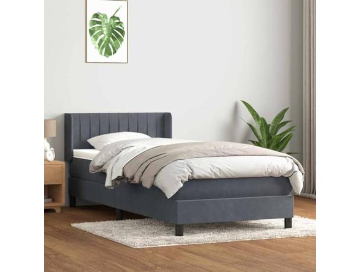 RJPLMFV Lattenrost und Matratze, Velours, 80 x 220 cm Taschenfedern, Kopfteil verstellbar, abnehmbarer Topper, Dunkelgrau