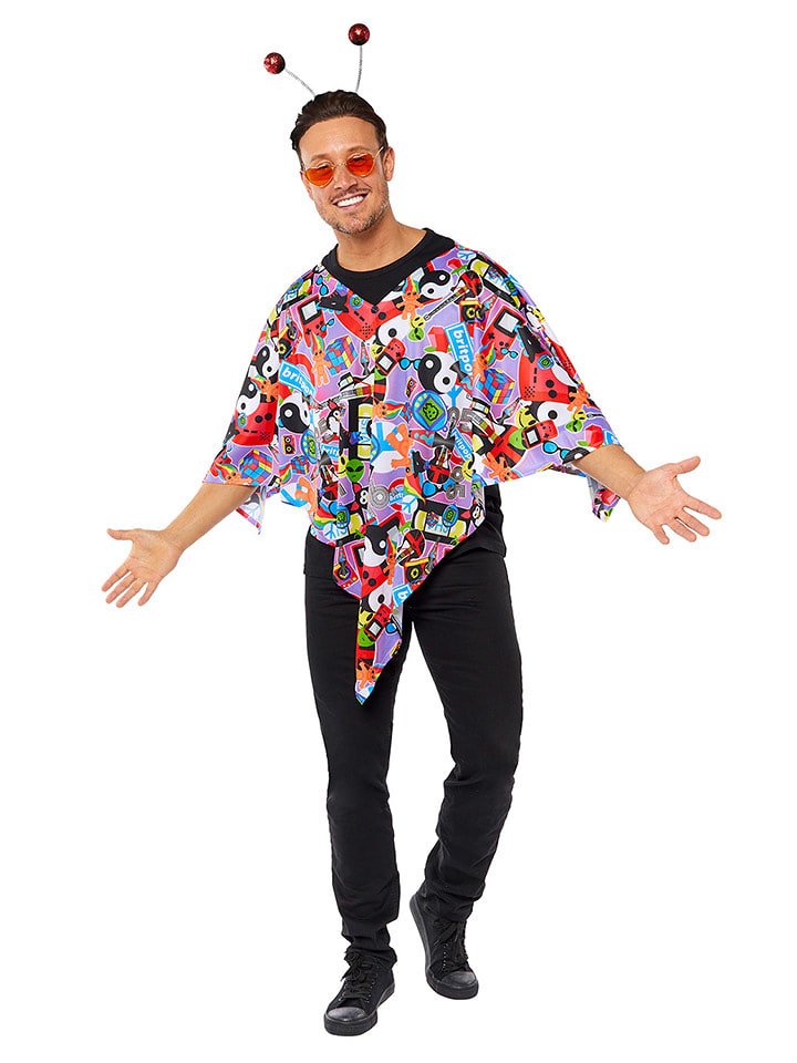 amscan 3tlg. Kostüm "90er Hippie Poncho Onesie" in Bunt - onesize