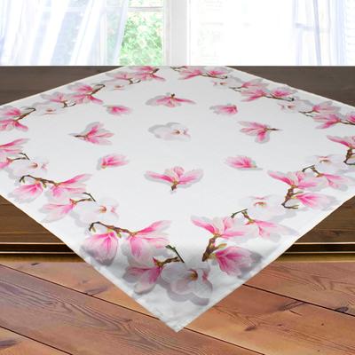 Mitteldecke DELINDO LIFESTYLE "Magnolien" Gr. 1, weiß, B:85cm L:85cm, Polyester, Tischdecken, Mitteldecke, Glattes Gewebe, bedruckt