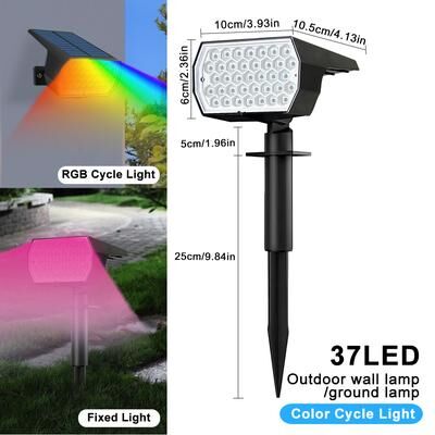 Discount Dollar Deals Solar Landscape Spot Powered Wall Lights, RGB Solar Spotlight Outdoor, Waterproof Color Change Garden Patio Walkway 37led Rgb