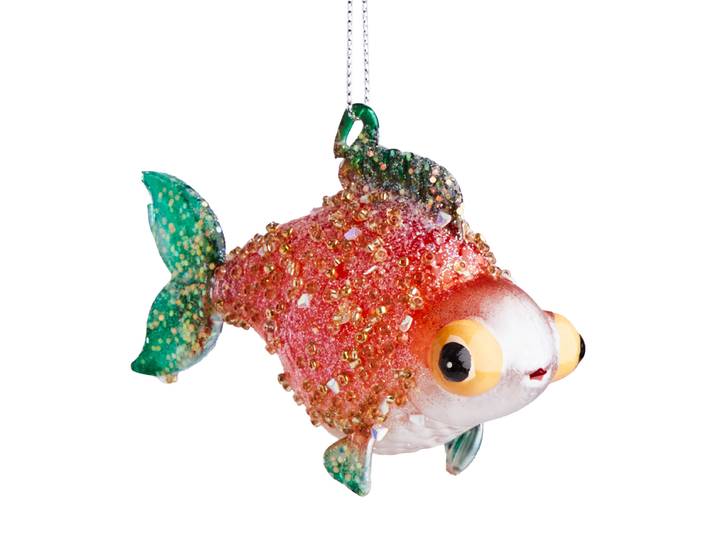 Baumanhänger Fisch mit Perlen 11 x 6 x 4cm Orange/Rot