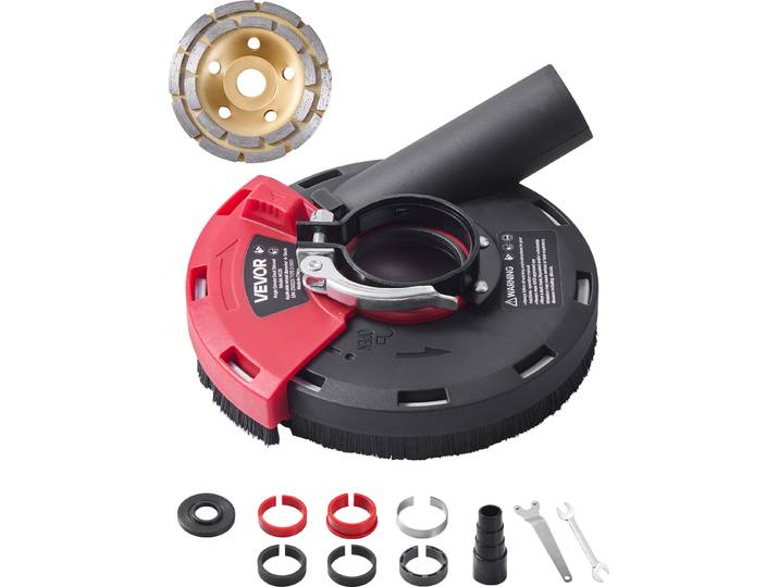 VEVOR Couvercle d'aspiration pour meuleuse d'angle\, universel 100-125 mm\, protection anti-poussière avec 6 disques de serrage et meule diamantée de 125 mm