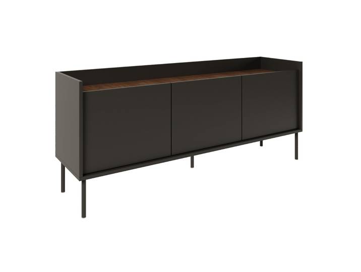 TV-Schrank Tovi, dreitürig, 140 cm, Schwarz/Wisconsin-Nussbaum