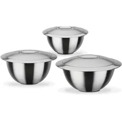 GSW Thermoschüsseln mit Deckel 3 teiliges Set aus Edelstahl Doppelwandig, Schüssel + Schale, Silber