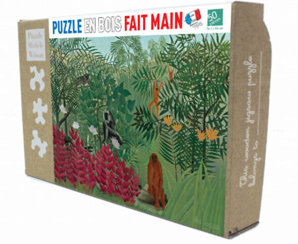 Puzzle en bois 50 pcs : Forêt tropicale avec singes - Puzzle Michèle Wilson