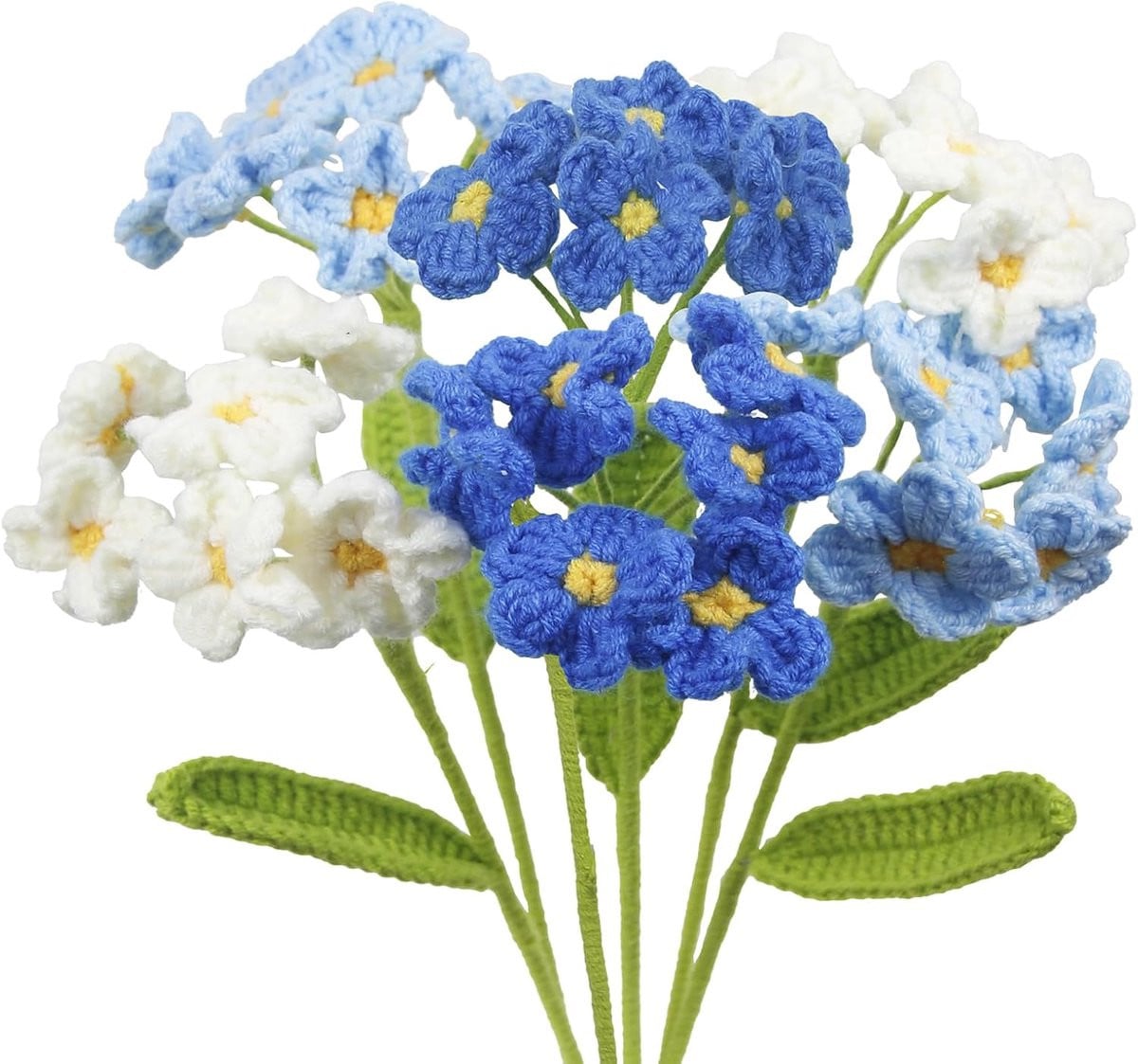 SnelShoppen Set van 6 handgemaakte gehaakte vergeet-mij-nietjes blauw