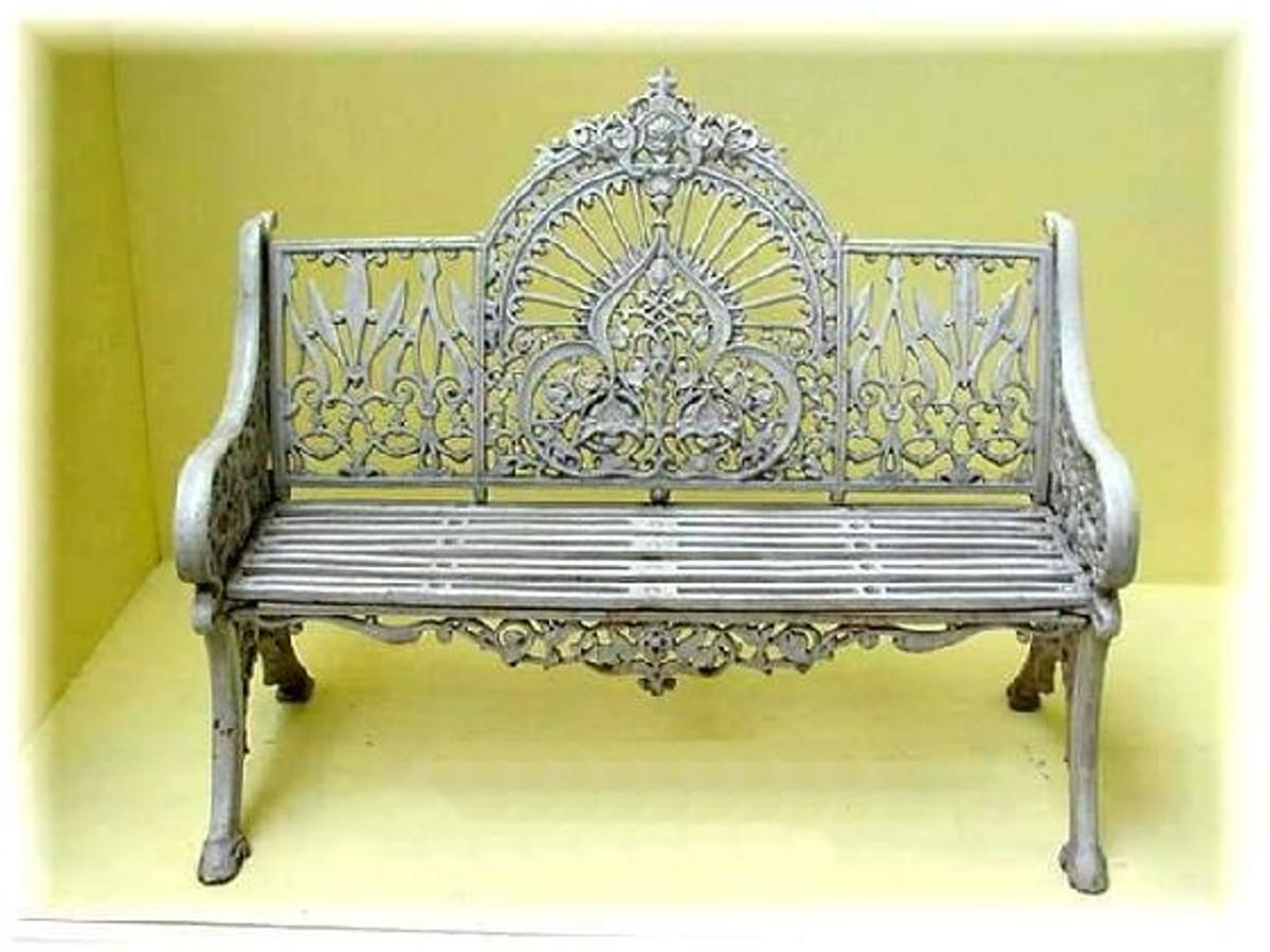 Casa Padrino 2er Gartenbank Vintage Schmiedeeisen Bank in Vintage Grau - Breite 1,2m x Tiefe 0,6m