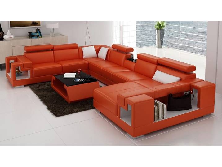 JVmoebel Wohnlandschaft U-förmige Eckcouch in Orange mit Kunstleder und Edelstahlfüßen, Made in Europa