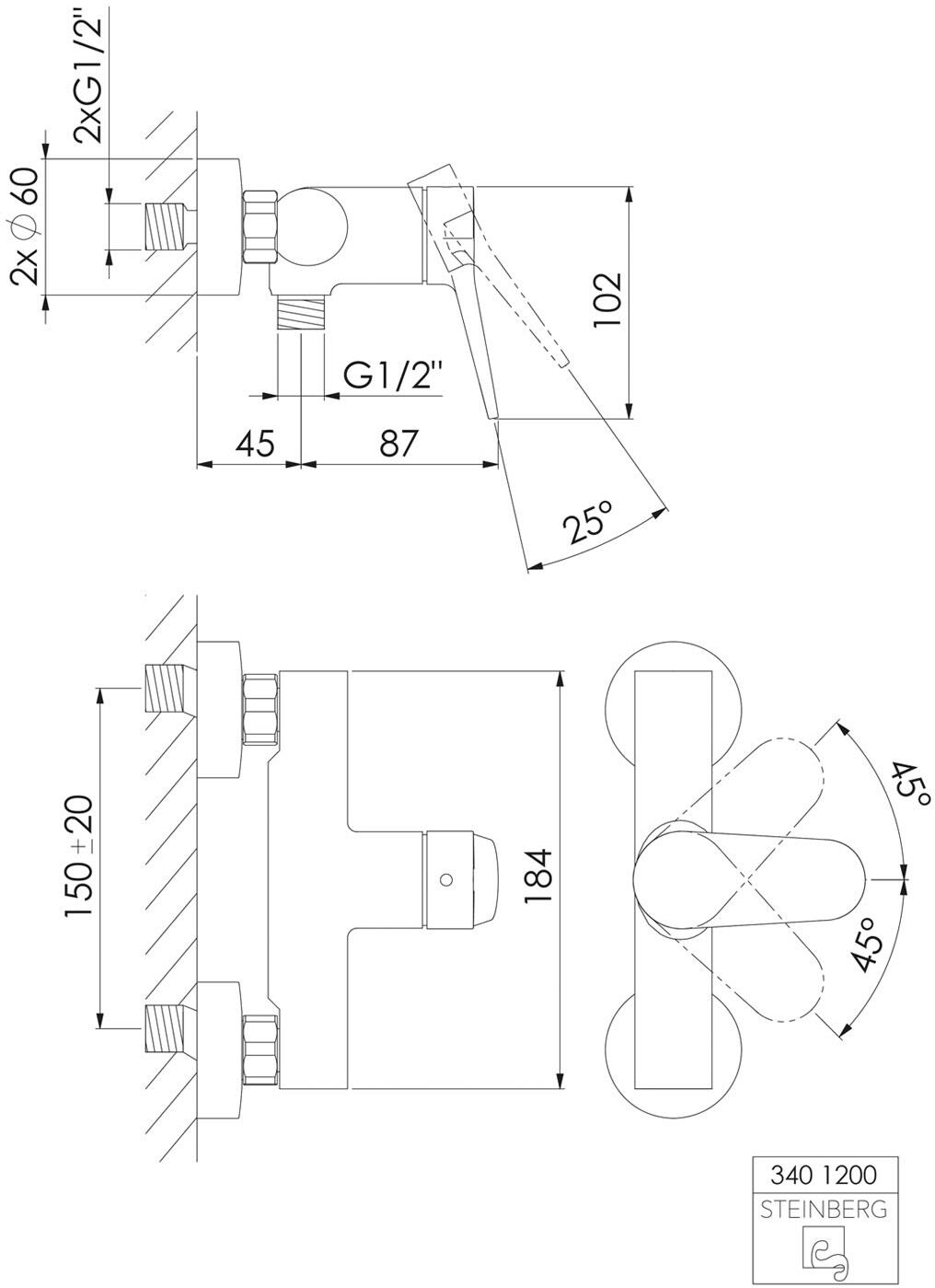 Steinberg Serie 340 Aufputz-Einhebelmischer für Dusche